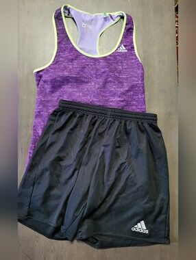 adidas Purple Racerback Tank & Black adidas Shorts, GUC